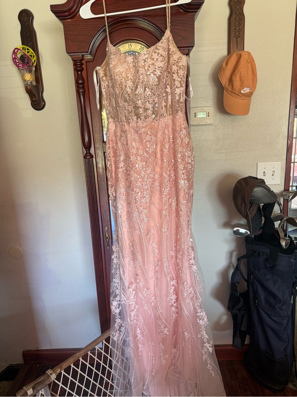 Sherri Hill Blush Pink Beaded Lace Prom Gown